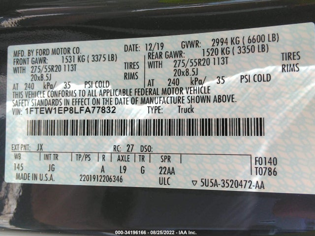 2020 Ford F-150, VIN: 1FTEW1EP8LFA77832