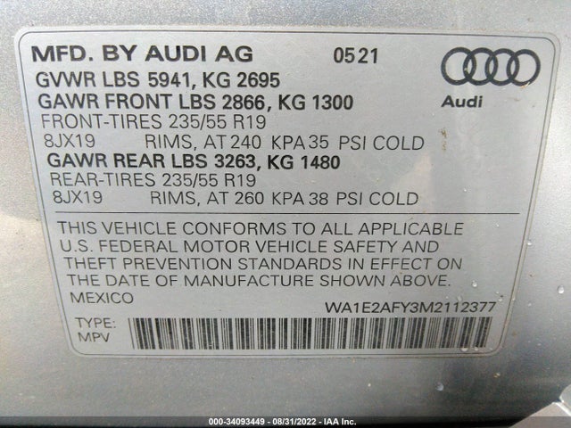 2021 Audi Q5, VIN: WA1E2AFY3M2112377