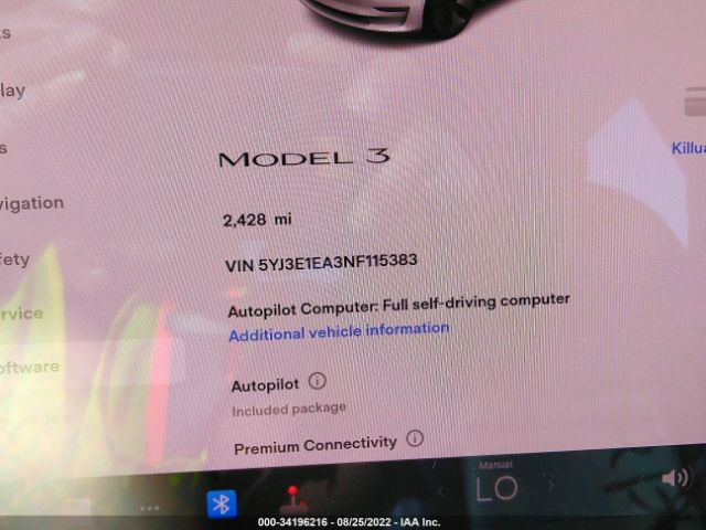5YJ3E1EA3NF115383 Tesla MODEL 3