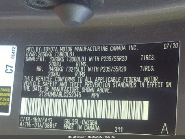 2020 Lexus RX, VIN: 2T2HZMDA8LC252345
