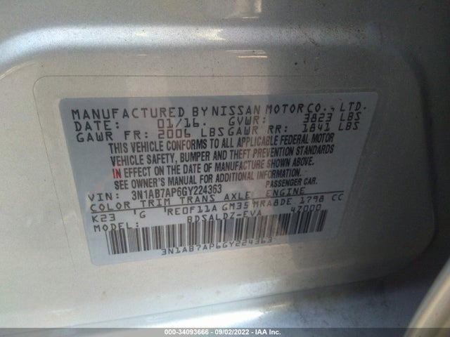 2016 Nissan Sentra, VIN: 3N1AB7AP6GY224363