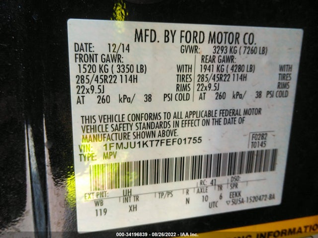 2015 Ford Expedition, VIN: 1FMJU1KT7FEF01755