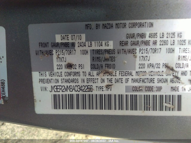 2010 MAZDA CX-7 SV VIN: JM3ER2WM8A0342256