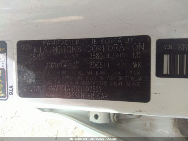 KNAFK4A61G5507661 KIA FORTE LX