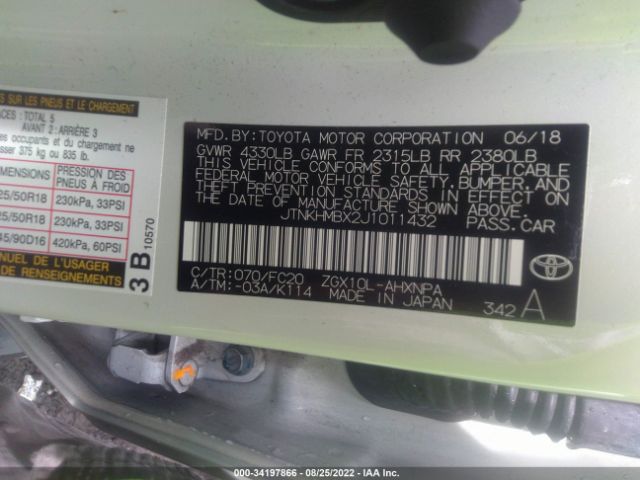 JTNKHMBX2J1011432 Toyota C-hr Xle Premium