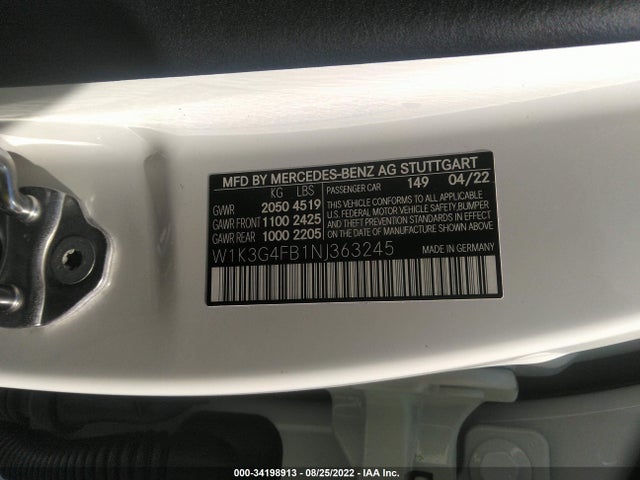 2022 Mercedes-Benz A-Class, VIN: W1K3G4FB1NJ363245