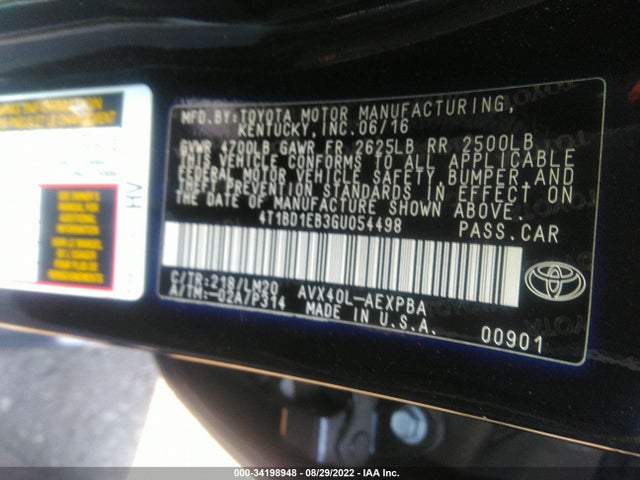 2016 Toyota Avalon, VIN: 4T1BD1EB3GU054498