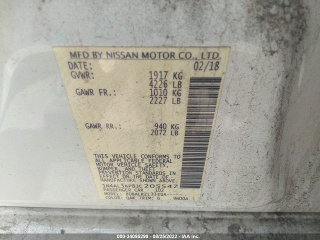 2018 NISSAN ALTIMA 2.5 SL VIN: 1N4AL3AP8JC205547