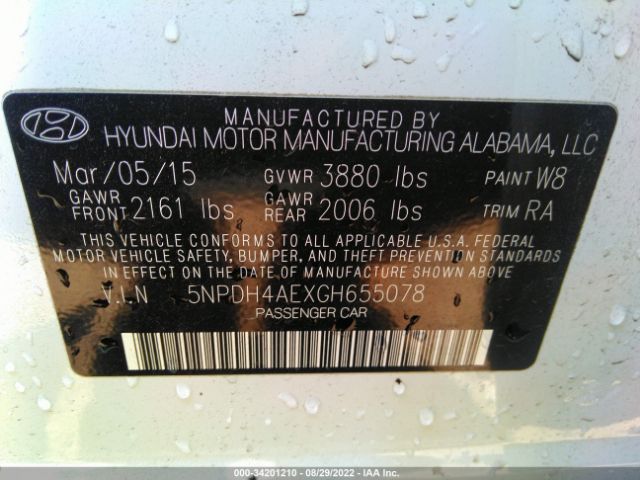 5NPDH4AEXGH655078 Hyundai ELANTRA SE