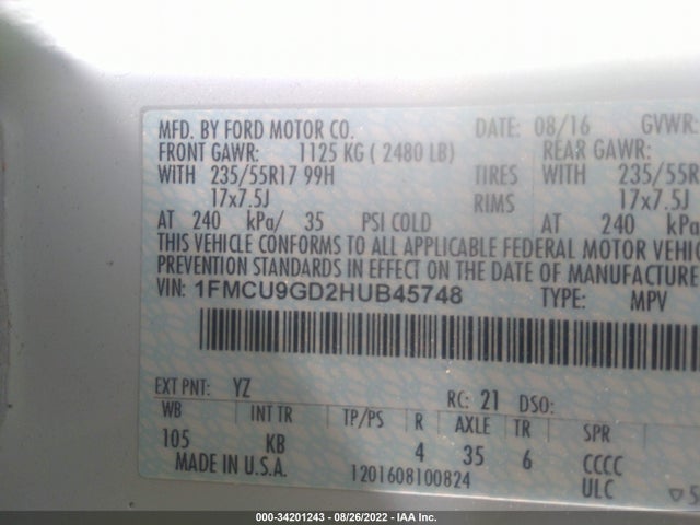 Ford ESCAPE SE 2017 1FMCU9GD2HUB45748 Image 10