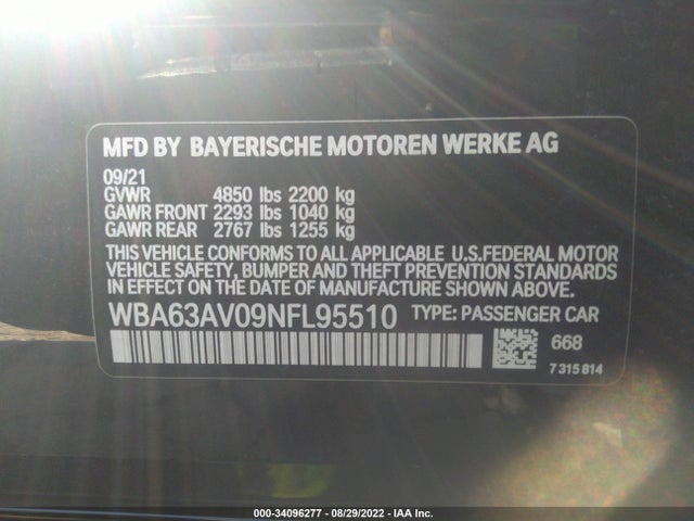 2022 BMW 4 Series, VIN: WBA63AV09NFL95510