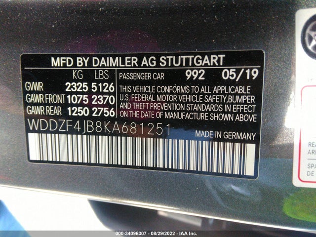 2019 Mercedes-Benz E-Class, VIN: WDDZF4JB8KA681251