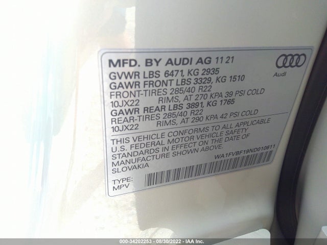 2022 Audi Q8, VIN: WA1FVBF19ND010611