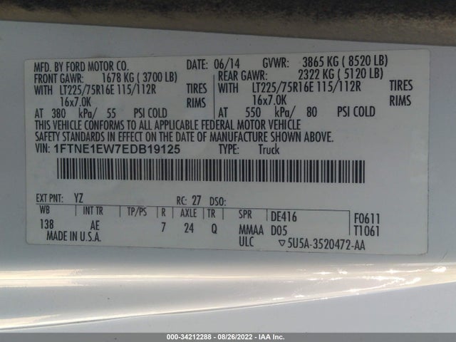 2014 Ford E-Series, VIN: 1FTNE1EW7EDB19125