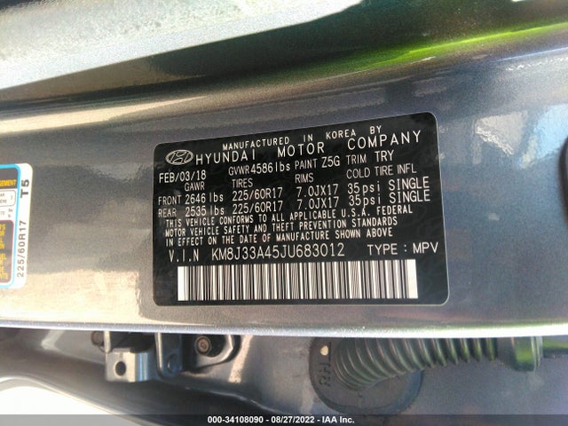 2018 Hyundai Tucson, VIN: KM8J33A45JU683012