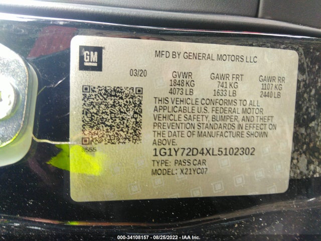 2020 Chevrolet Corvette, VIN: 1G1Y72D4XL5102302