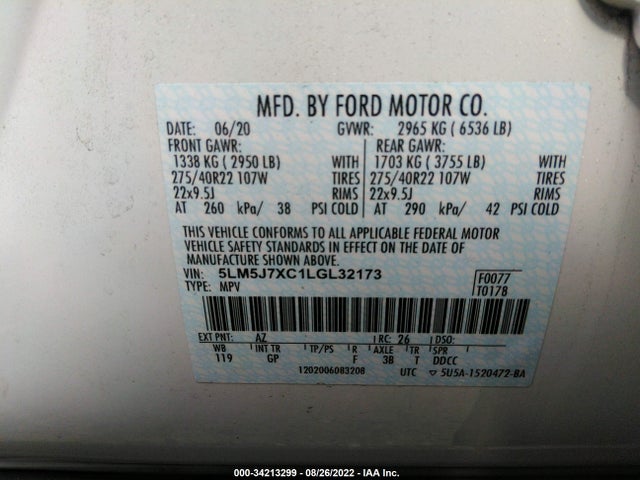 2020 Lincoln Aviator, VIN: 5LM5J7XC1LGL32173