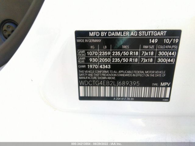 WDCTG4EB2LJ689395 Mercedes-Benz Gla Gla 250