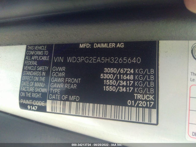 2017 Mercedes-Benz Metris, VIN: WD3PG2EA5H3265640