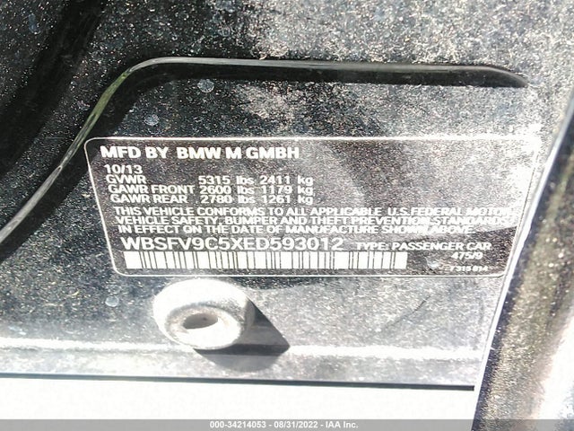 2014 BMW M5, VIN: WBSFV9C5XED593012