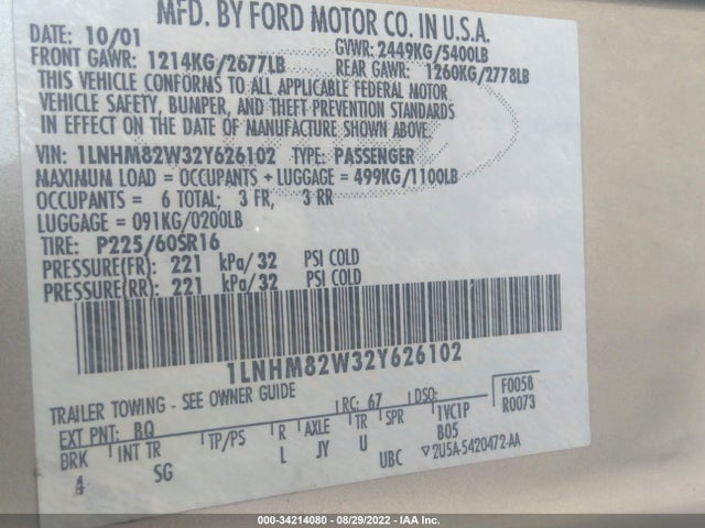 Lincoln Town Car Sig. 2002 1LNHM82W32Y626102 Image 11