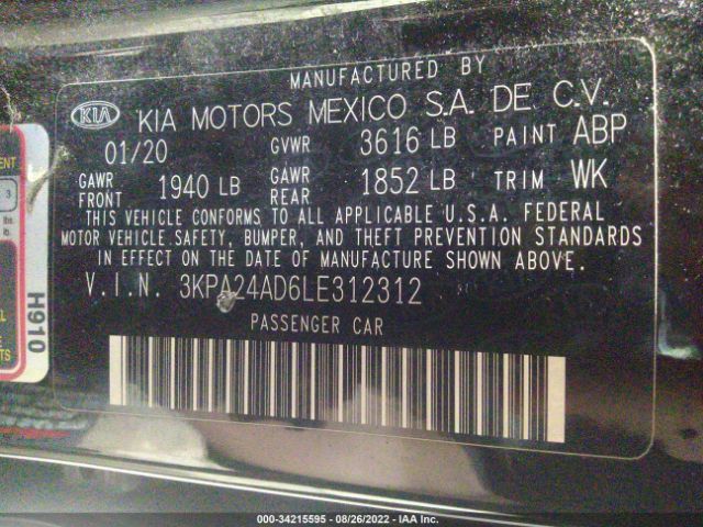 3KPA24AD6LE312312 KIA RIO S