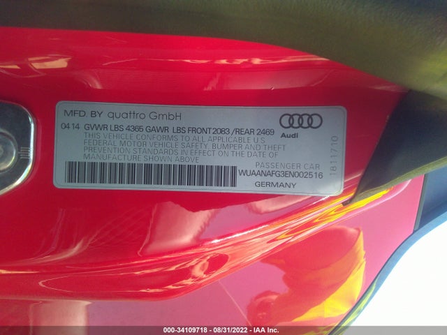 2014 Audi R8, VIN: WUAANAFG3EN002516