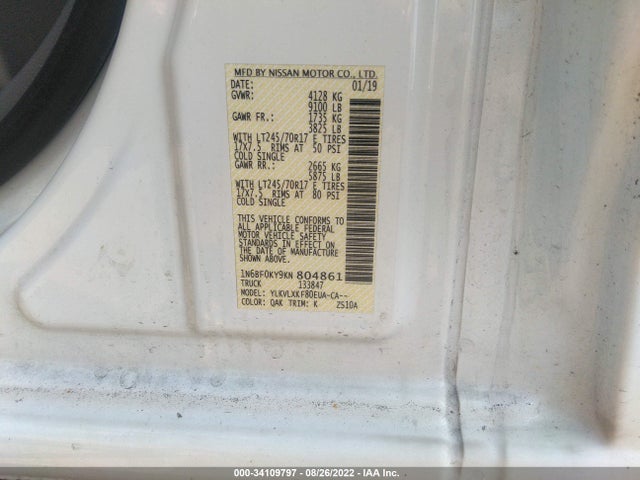 2019 Nissan NV, VIN: 1N6BF0KY9KN804861