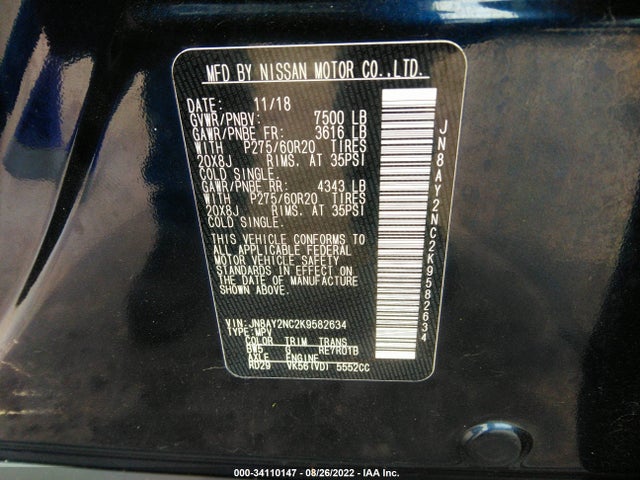 2019 Nissan Armada, VIN: JN8AY2NC2K9582634