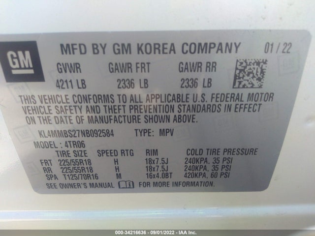 KL4MMBS27NB092584 Buick Encore Gx Fwd Preferred