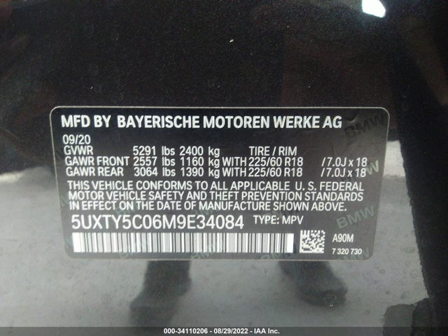 2021 BMW X3, VIN: 5UXTY5C06M9E34084
