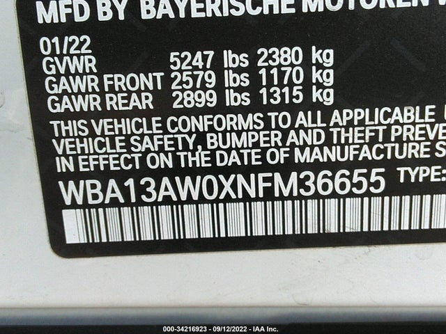 2022 BMW 4 Series, VIN: WBA13AW0XNFM36655