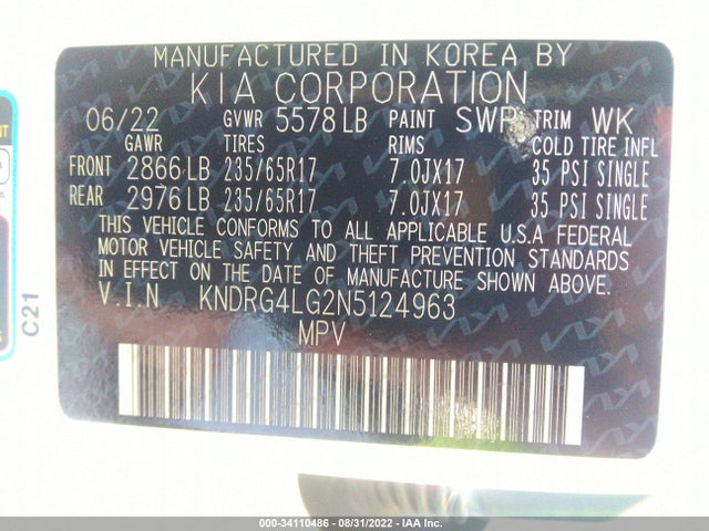 2022 Kia Sorento, VIN: KNDRG4LG2N5124963