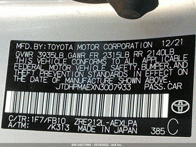 Toyota COROLLA LE 2022 JTDHPMAEXN3007933 Image 10