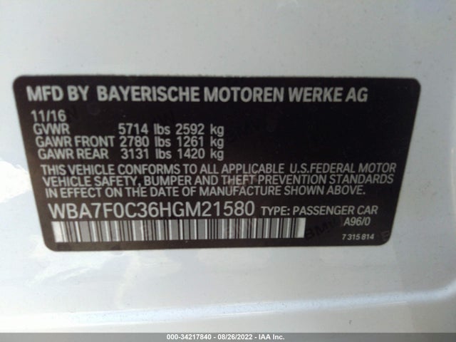 2017 BMW 7 Series, VIN: WBA7F0C36HGM21580