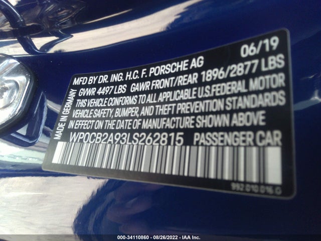 2020 Porsche 911, VIN: WP0CB2A93LS262815