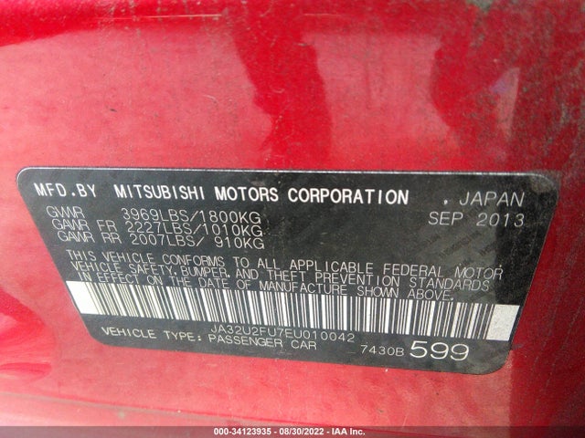 JA32U2FU7EU010042 Mitsubishi LANCER ES
