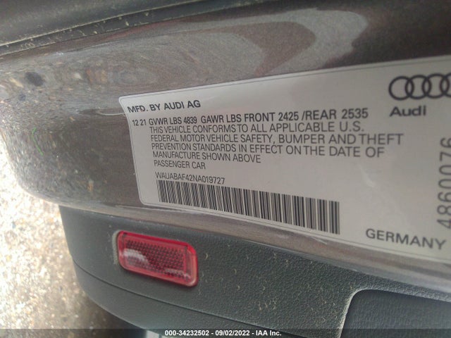 2022 Audi A4, VIN: WAUABAF42NA019727