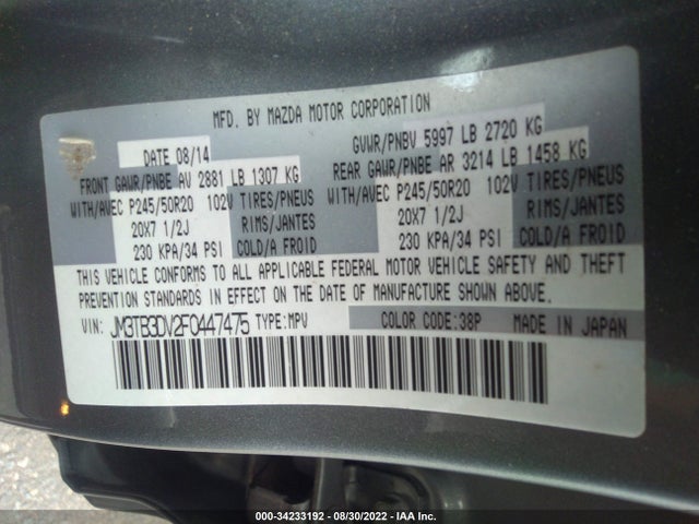 2015 Mazda CX-9, VIN: JM3TB3DV2F0447475