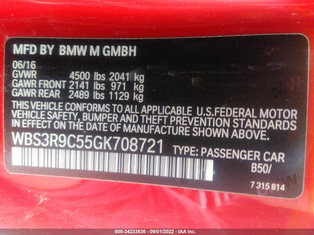 2016 BMW M4, VIN: WBS3R9C55GK708721
