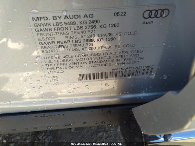 2022 Audi Q5, VIN: WA15AAFY0N2118500