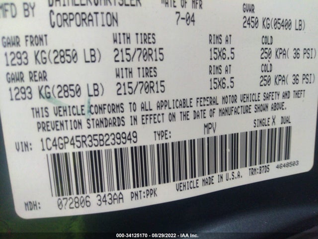 1C4GP45R35B239949 Chrysler Town & Country