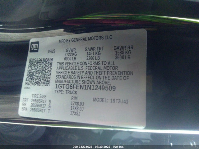 2022 GMC Canyon, VIN: 1GTG6FEN1N1249509