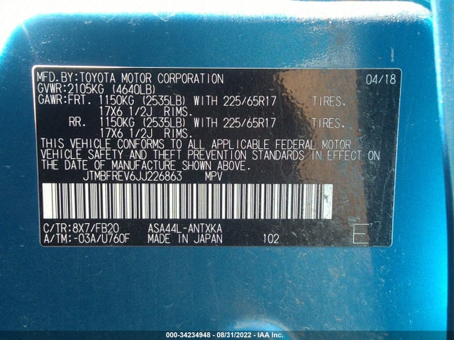 Toyota RAV4 LE 2018 JTMBFREV6JJ226863 Image 9