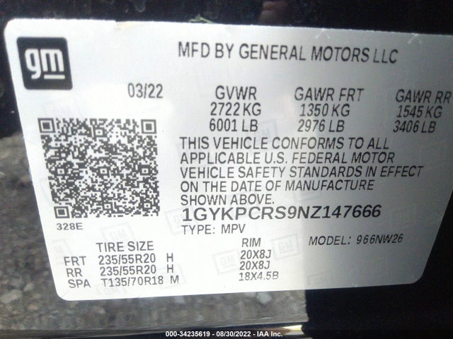 2022 Cadillac XT6, VIN: 1GYKPCRS9NZ147666