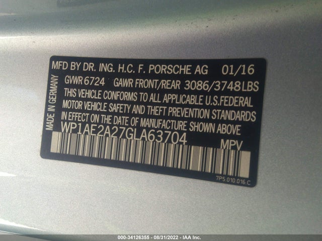 2016 Porsche Cayenne, VIN: WP1AE2A27GLA63704