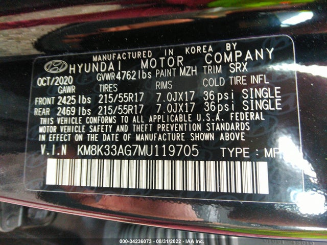 2021 Hyundai Kona, VIN: KM8K33AG7MU119705