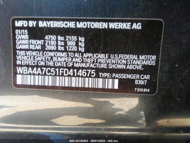 2015 BMW 4 Series, VIN: WBA4A7C51FD414675