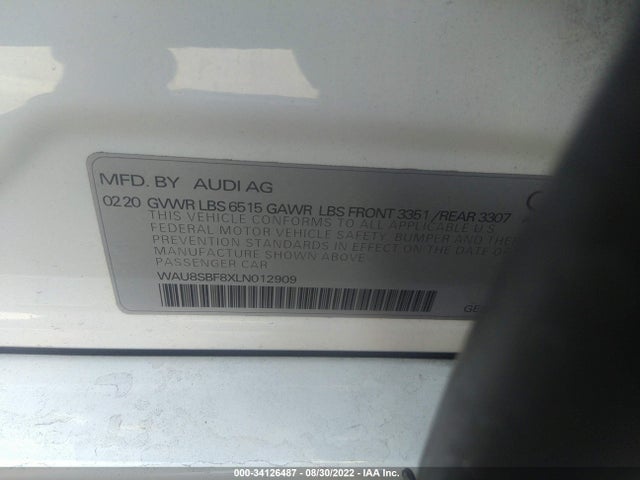 2020 Audi S8, VIN: WAU8SBF8XLN012909