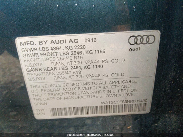 2017 Audi Q3, VIN: WA1GCCFS3HR006490
